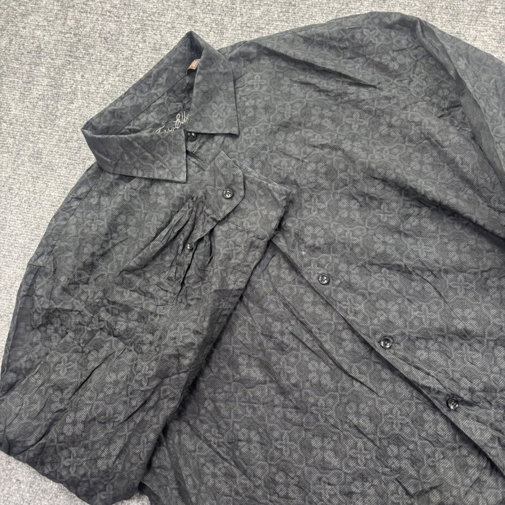 Tasso Elba Shirt Button Up XXL Black‎ Floral Jacquard Cotton Men's